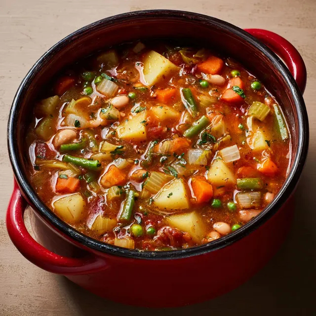 Un minestrone généreux signé Paul Bocuse, garni de légumes et de haricots avec des touches savoureuses.