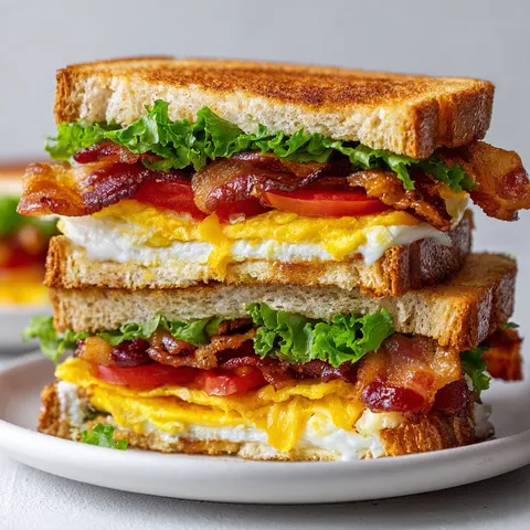 Sandwich pratique et savoureux avec bacon, œufs, tomates et laitue, parfait pour emporter sans souci.