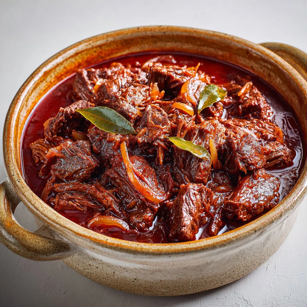 Un délicieux stracotto alla romana, plat de boeuf mijoté, servi dans un bol.