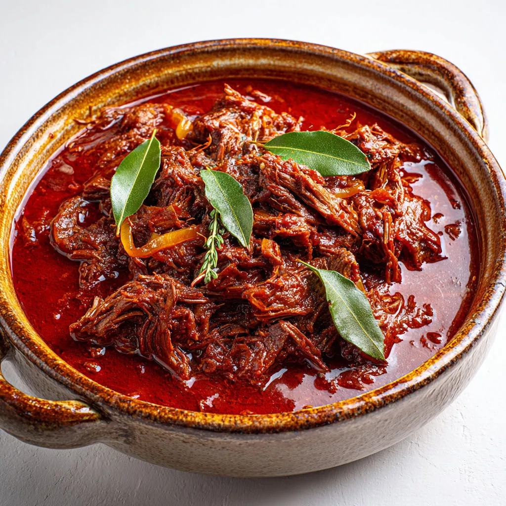 Un stracotto alla romana savoureux, mijoté de boeuf, servi dans un joli bol coloré.