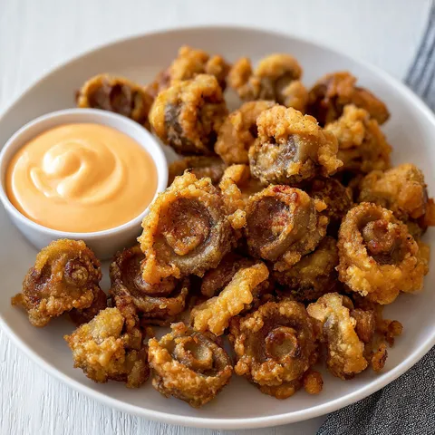 Une assiette de champignons dorés croustillants aux épices.
