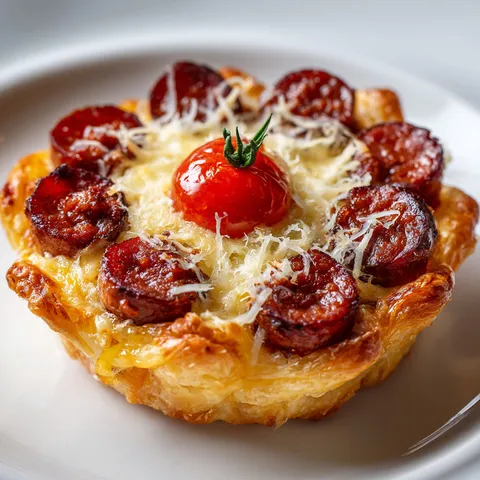 Un apéritif gourmand en forme de fleur à base de merguez.