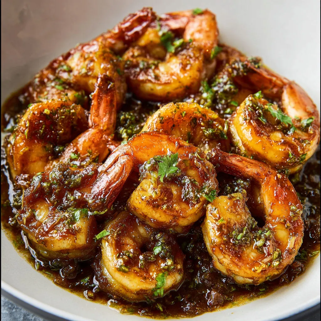 Crevettes sautées aux racines de coriandre avec une sauce brillante et pleine de goût.