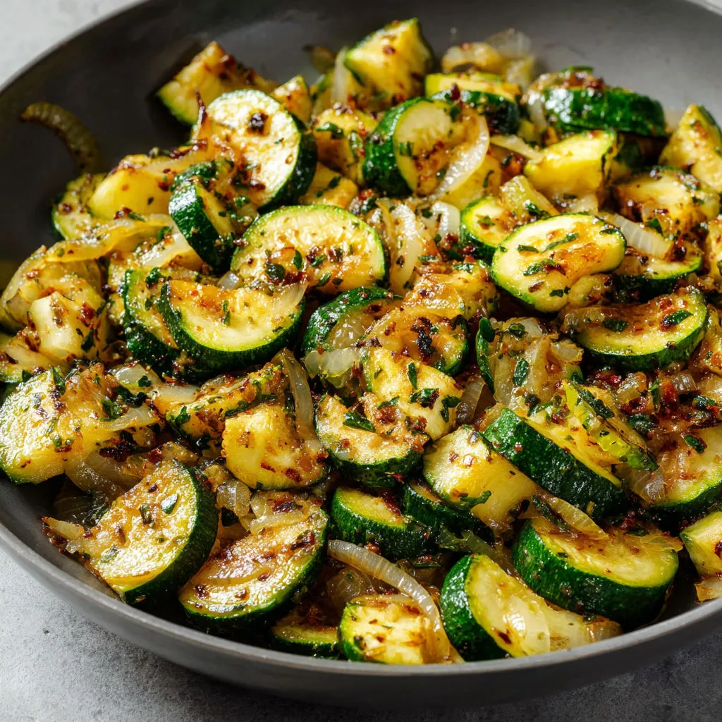 Un plat de courgettes sautées avec des herbes fraîches.