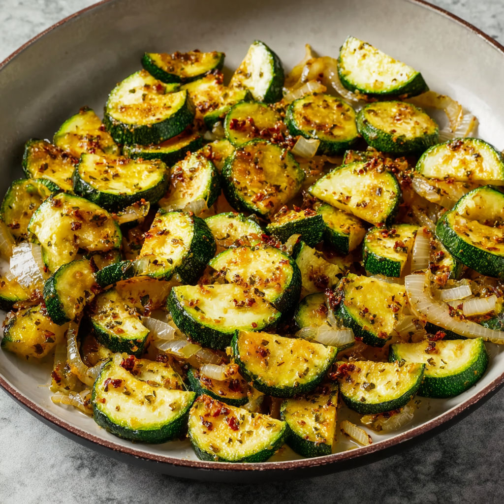 Courgettes fondantes et oignon à l'huile d'olive.