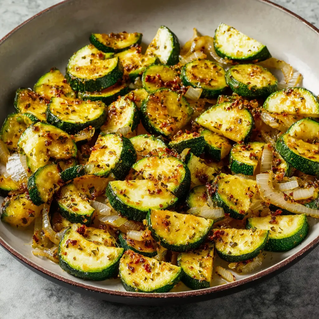 Courgettes fondantes et oignon à l'huile d'olive.