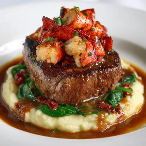Un mélange savoureux de filet de bœuf, homard et légumes.