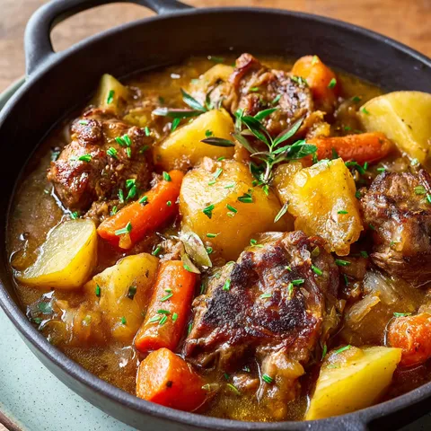 Agneau mijoté à l’irlandaise avec légumes fondants.