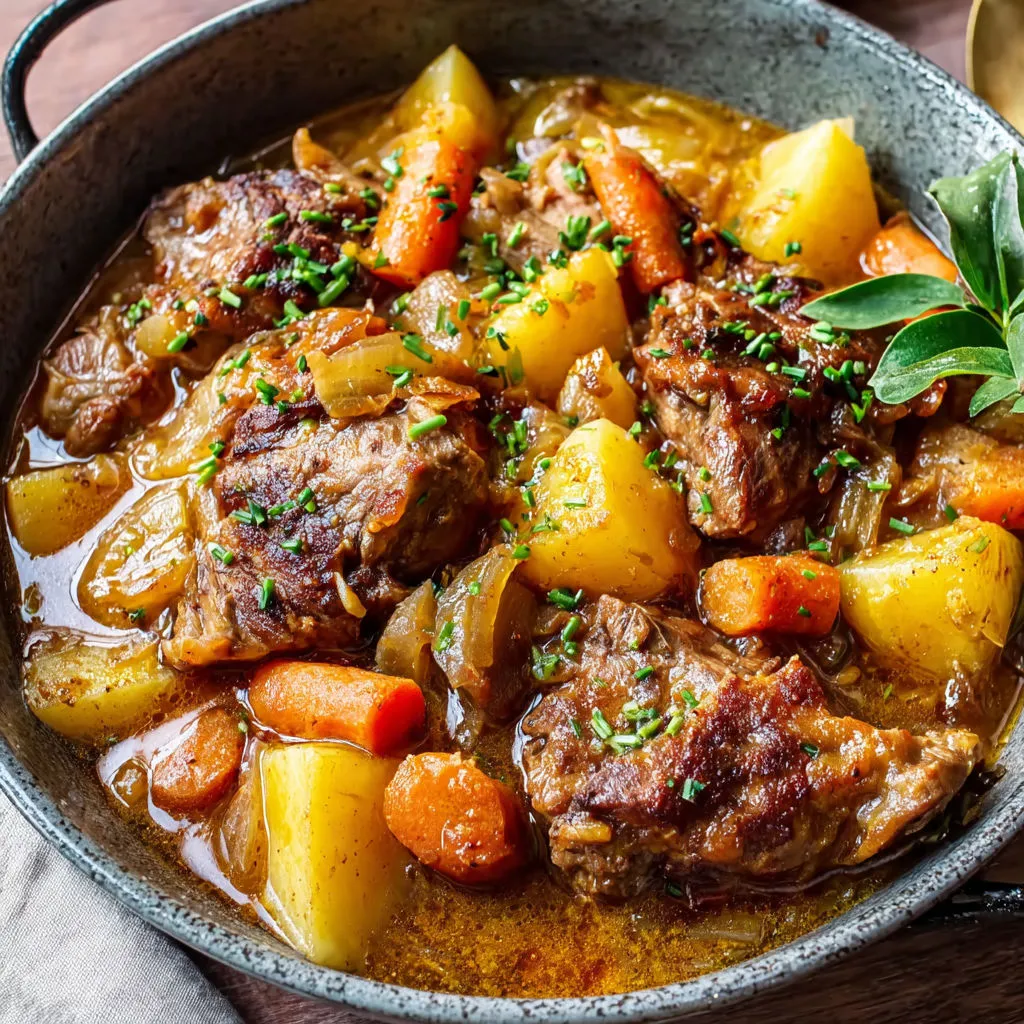 Cocotte d’agneau style irlandais avec légumes moelleux.