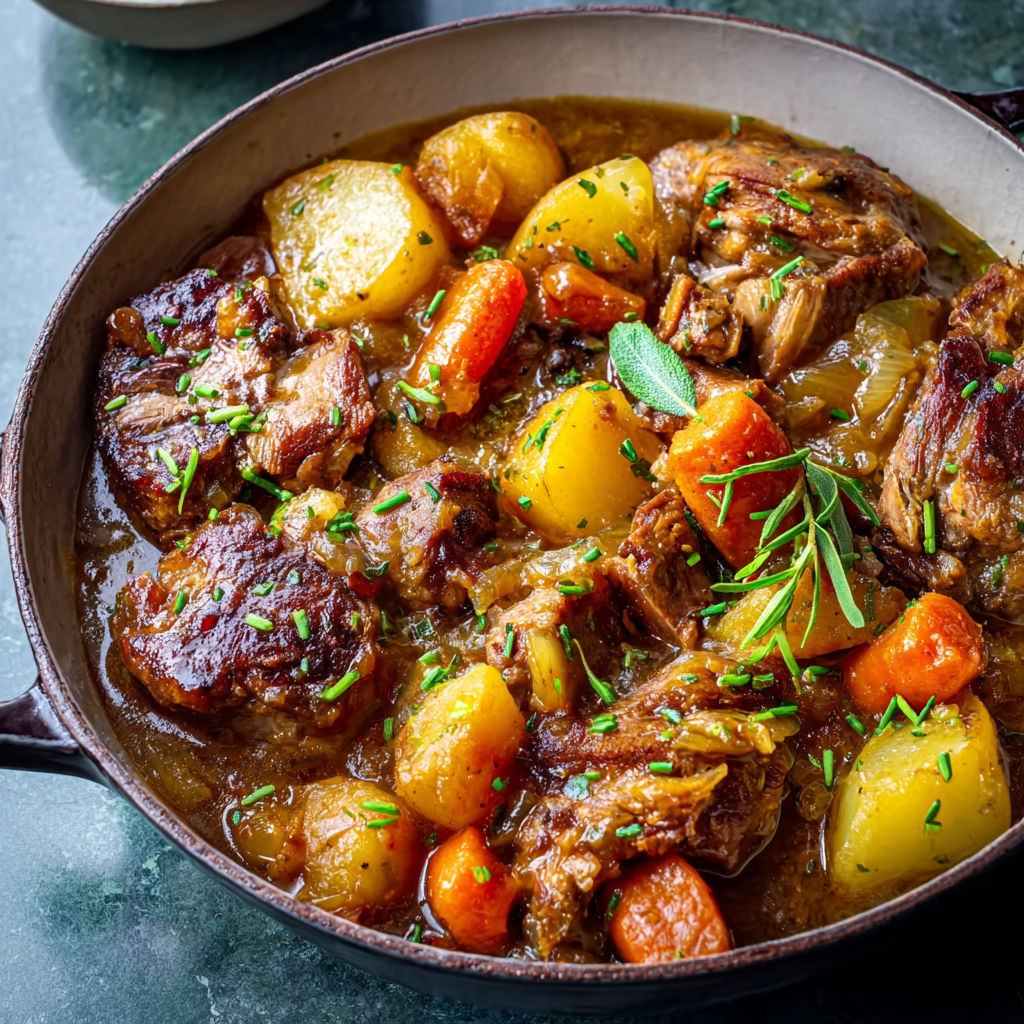 Mijoté irlandais fondant aux légumes, agneau et pommes de terre.
