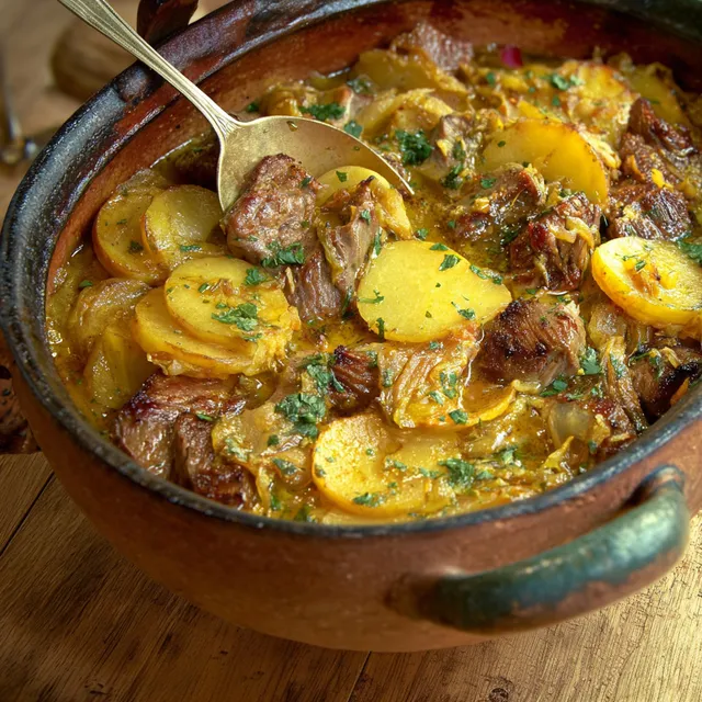 Un bol gourmand de soupe aux épices avec morceaux d’agneau.