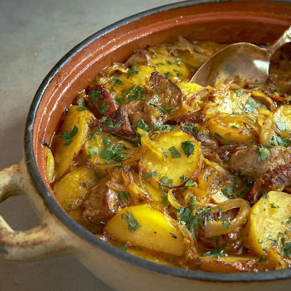 Baeckeoffe d’agneau comme en Alsace, moelleux et parfumé avec pommes de terre fondantes.