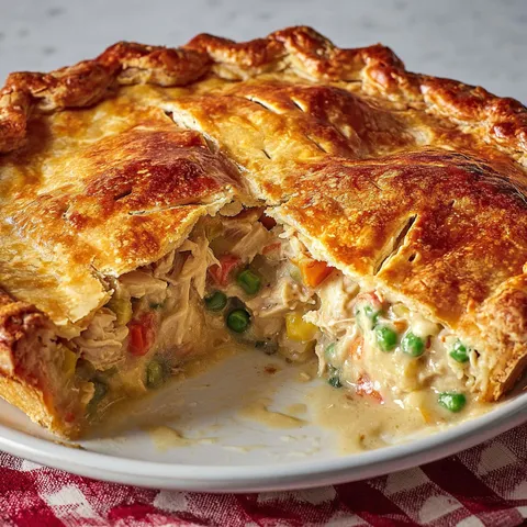 Une part copieuse de garniture au poulet maison servie sur une belle assiette.