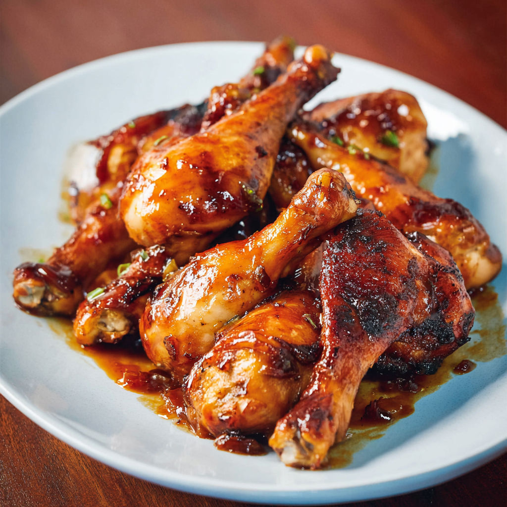 Pilons de poulet grillés façon huli-huli, sauce ananas caramélisée et cassonade.