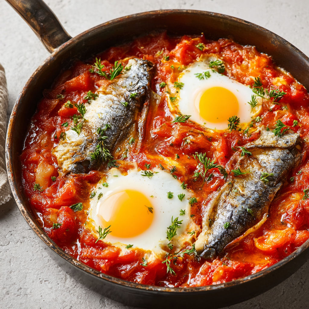 Un plat rapide de sardines et tomates prêt à déguster.