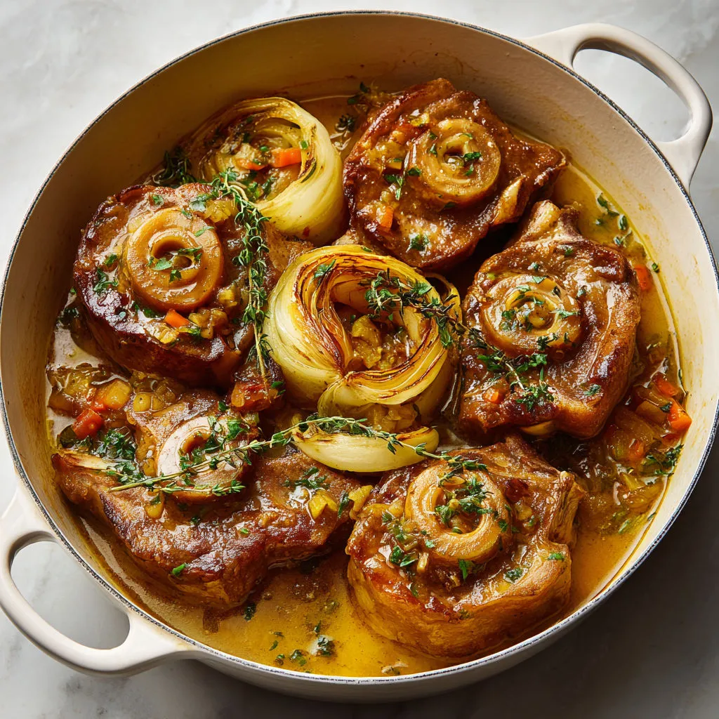 Un plat mijoté de porc savoureux avec légumes et une polenta fondante prête à déguster.