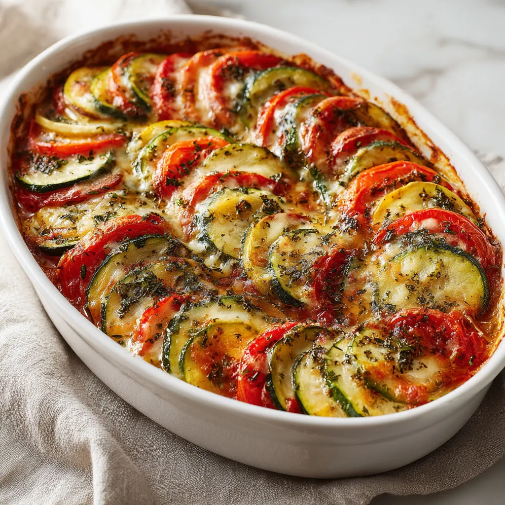 Gratin courgettes doré et ultra moelleux avec sauce tomate maison