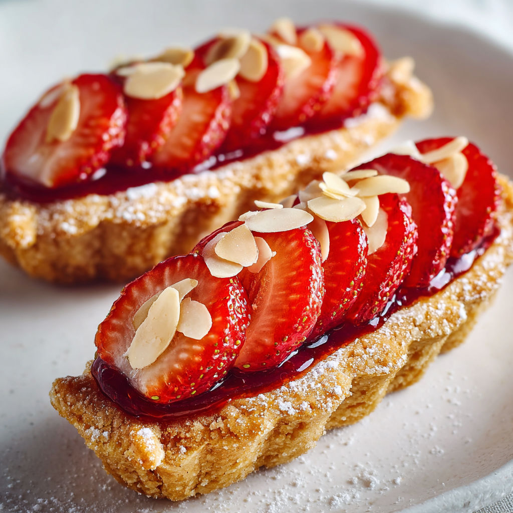 Tartelettes croquantes garnies de fraises fraîches et coulis de fruits rouges.
