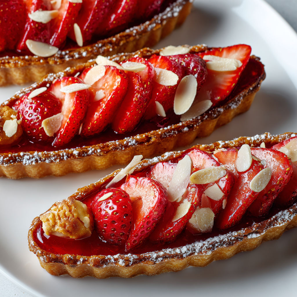 Dessert croquant aux fraises et amandes, tartelettes moelleuses maison.