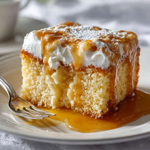 Un gâteau latino fondant, nappé de caramel et recouvert d’une douce crème chantilly.