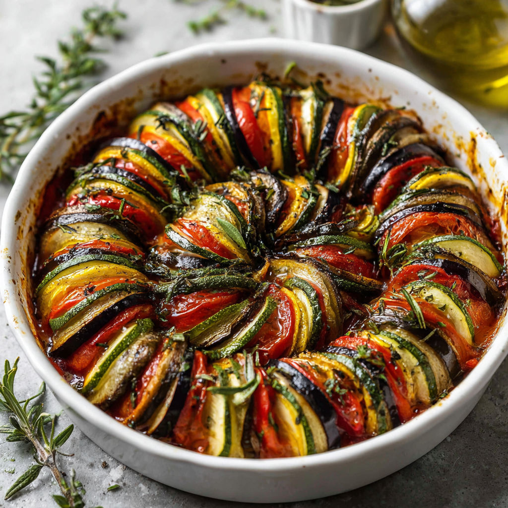 Gratin coloré d’été à la provençale, façon tian au four.