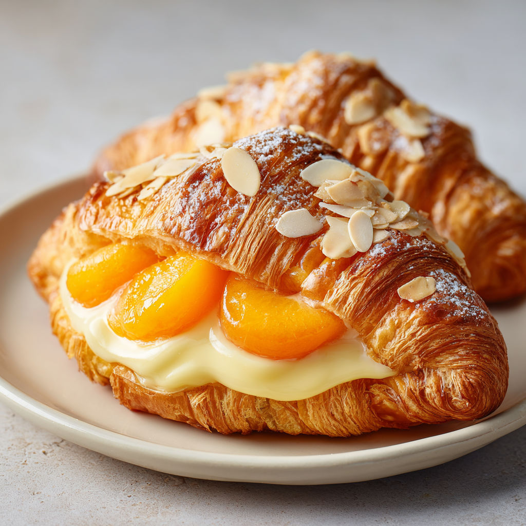 Croissants bien dorés à la crème vanillée et abricots fondants.