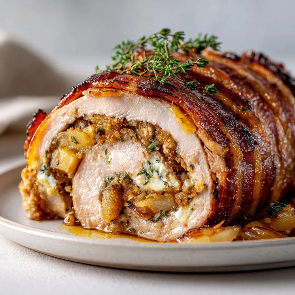 Porc farci aux pommes, cheddar et érable.