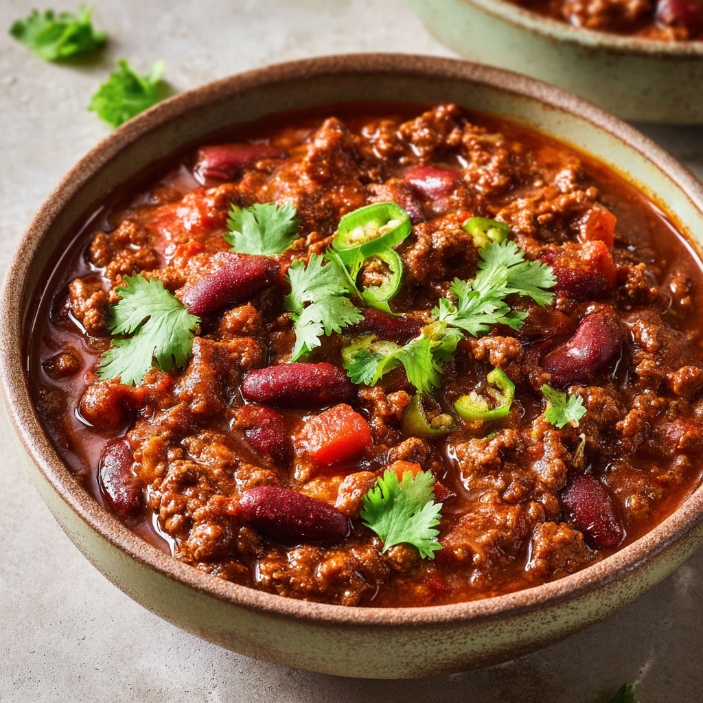 Un délicieux chili au boeuf servi chaud.