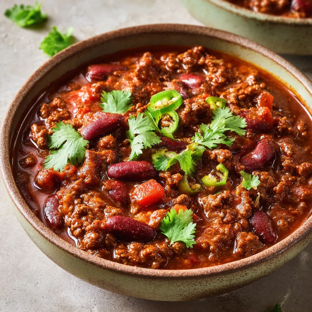 Un délicieux chili au boeuf servi chaud.