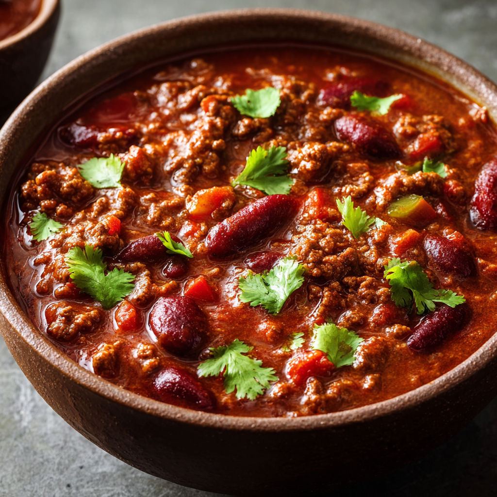 Chili mijoté au boeuf haricots rouges et citron vert frais prêt à déguster.