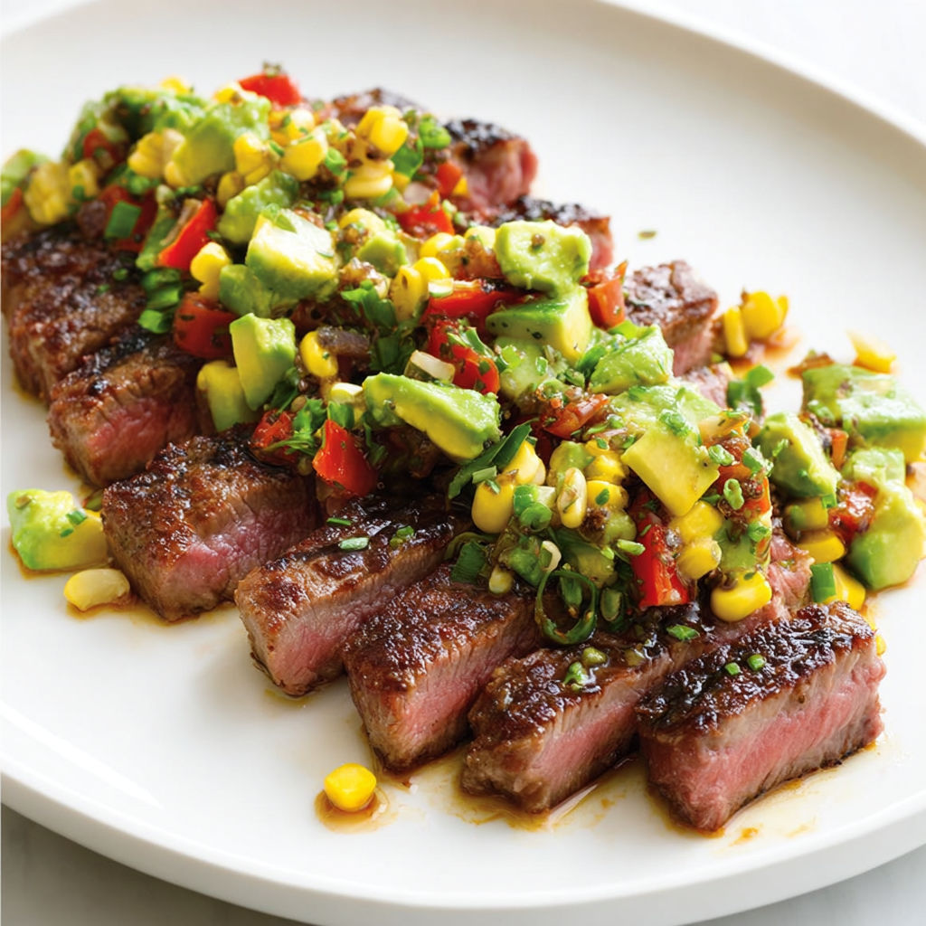 Steak minute accompagné de salade d'avocat frais, simple et savoureux.
