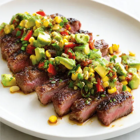 Steak minute accompagné de salade d'avocat frais, simple et savoureux.