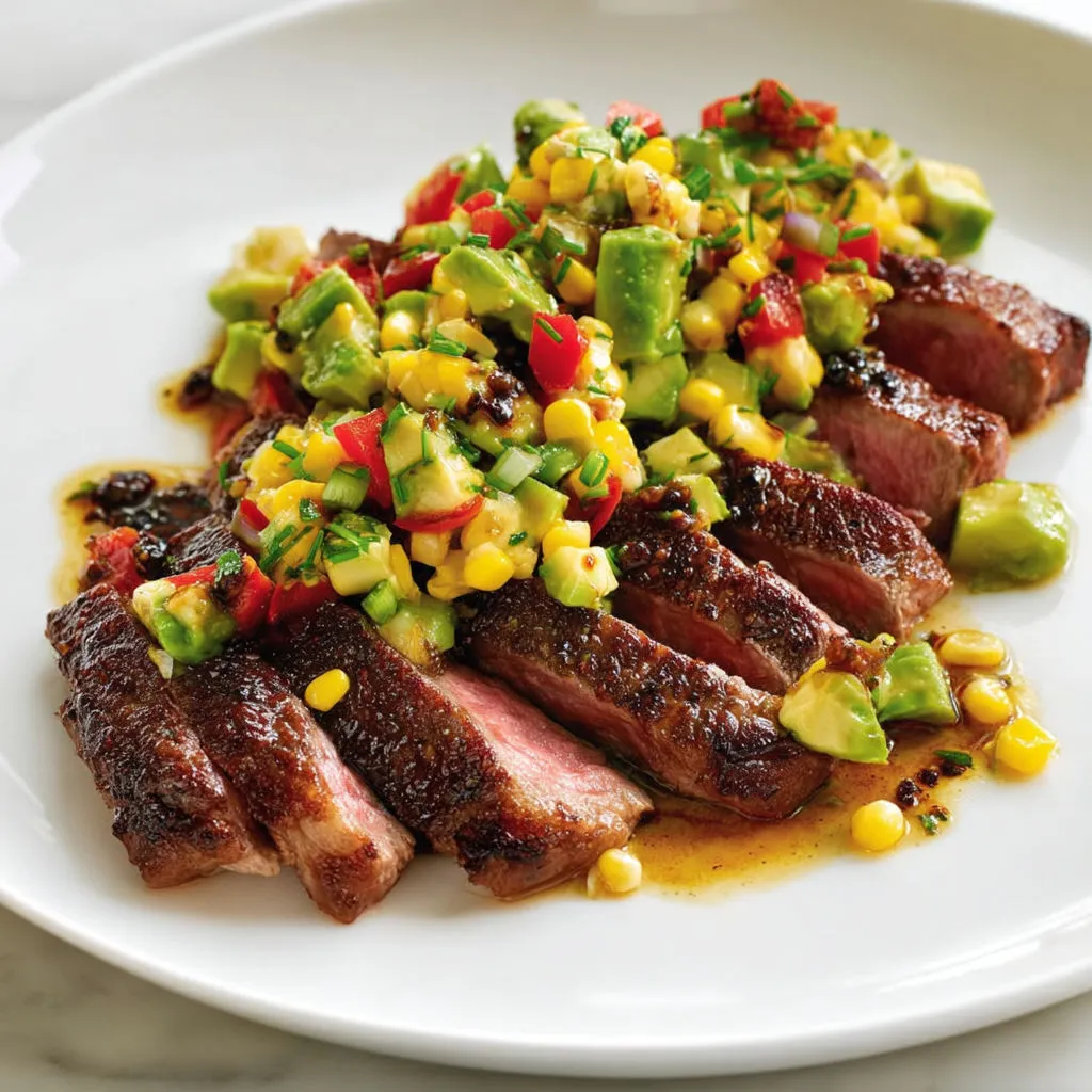 Steak Express à la Poêle et Salade Fraîche d’Avocat et Maïs.