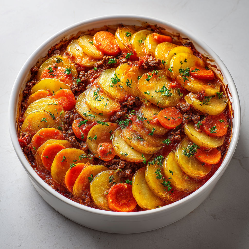 Plat familial Chalet à base de boeuf, pommes de terre et carottes.