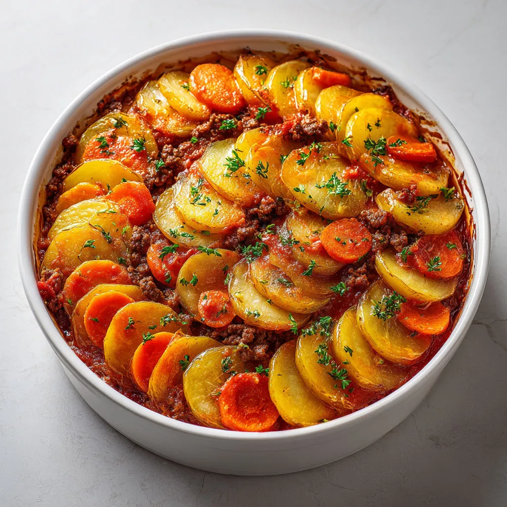 Plat familial Chalet à base de boeuf, pommes de terre et carottes.
