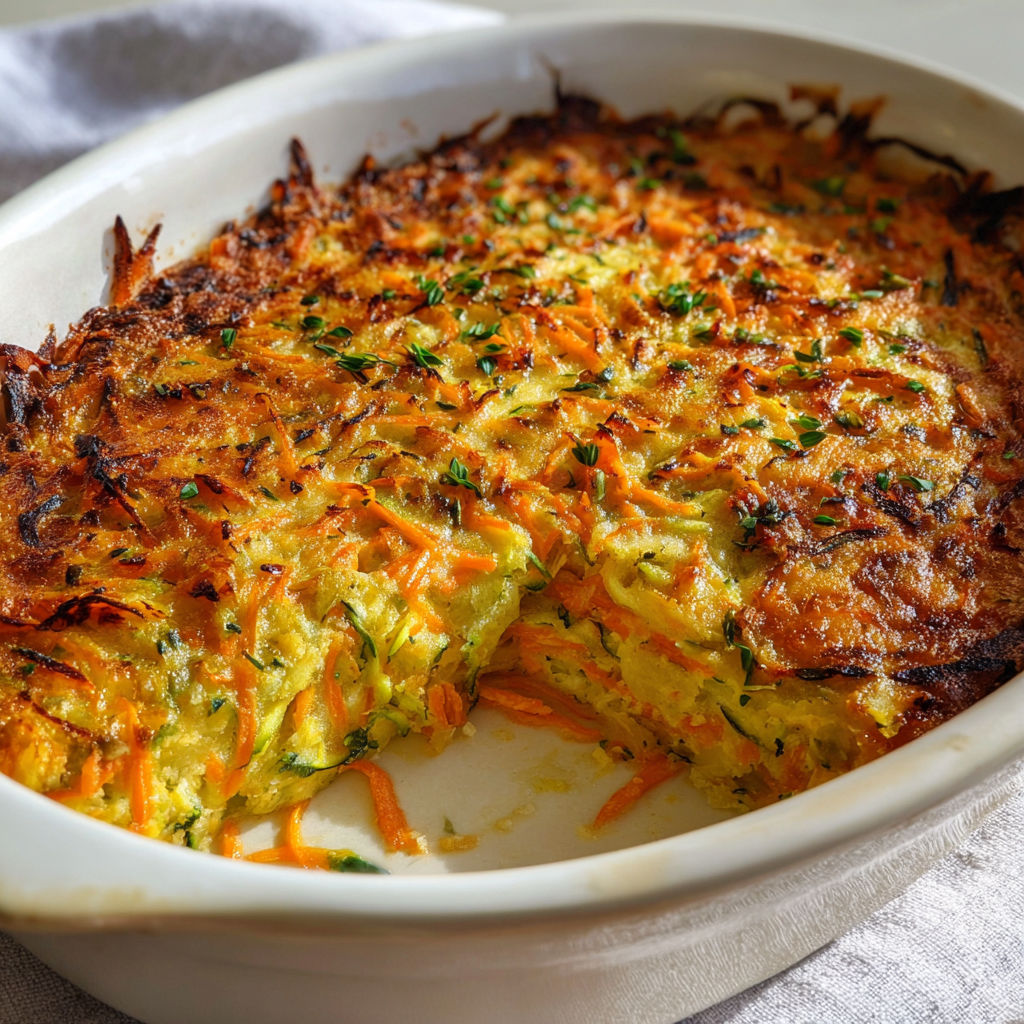 Gratin moelleux courgette carotte avec papika, cumin et légumes tendres.