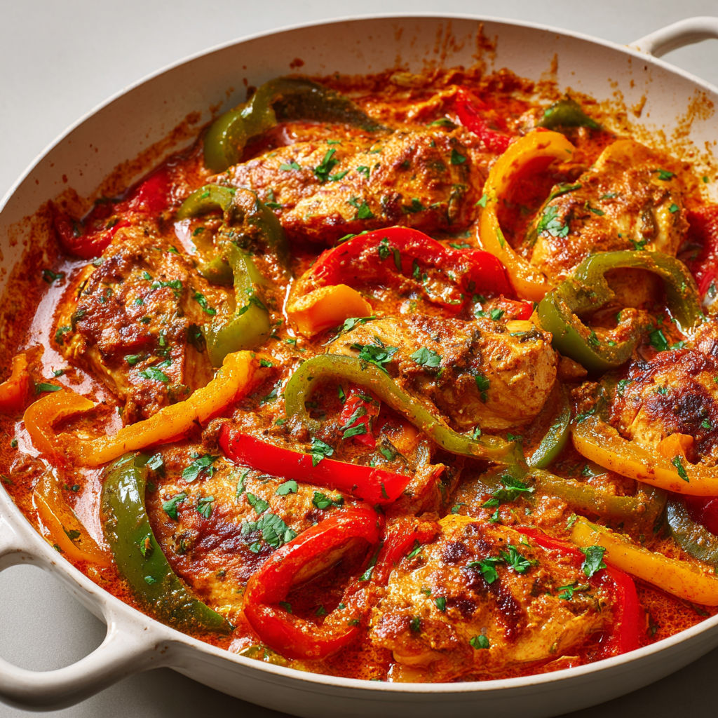 Poulet moelleux, légumes et sauce tomate légère.