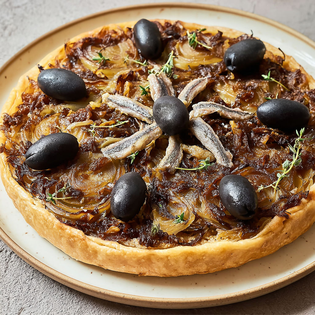 Grande tarte aux aubergines moelleuses et oignons doux, façon traditionnelle et ultra gourmande.