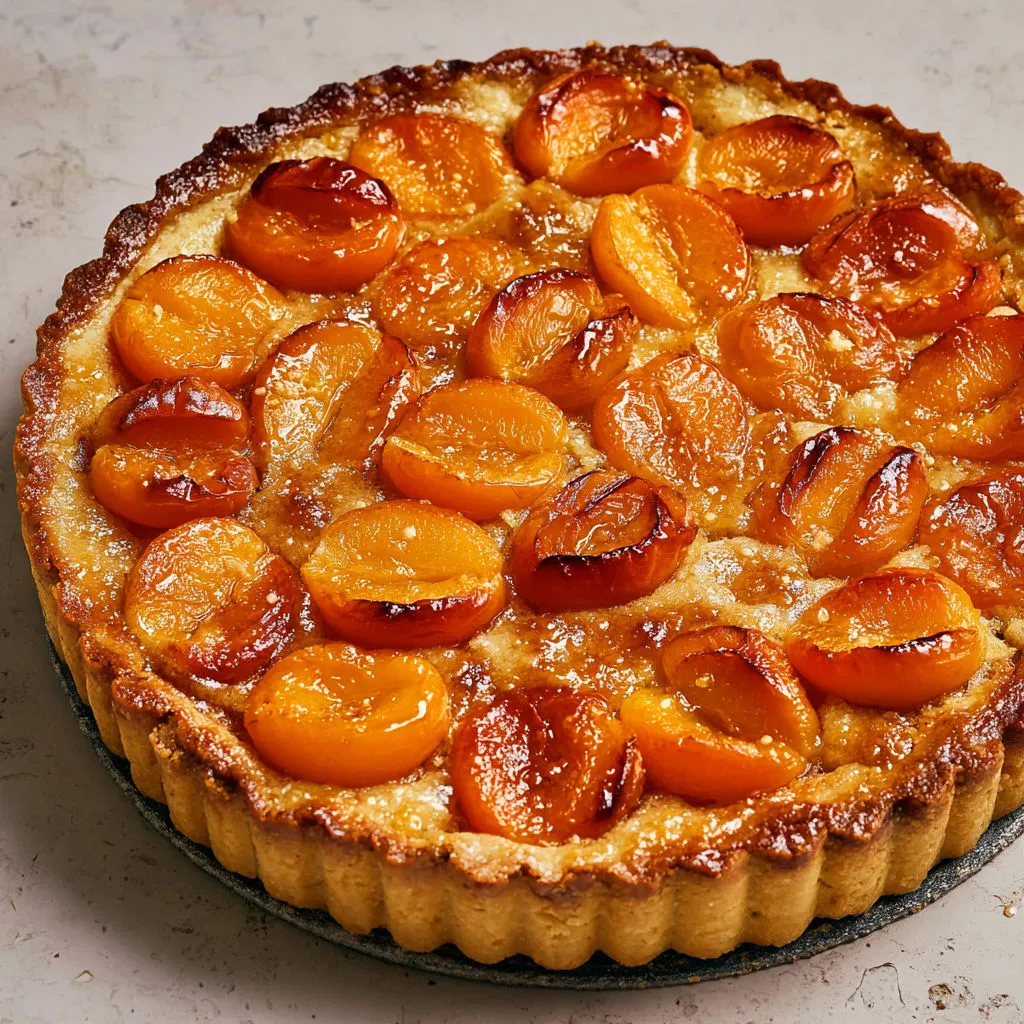 Gâteau doré aux abricots et amandes façon maison, moelleux et croquant à la fois.