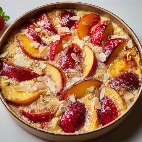 Dessert chaud aux fruits grillés, crème d’amande et éclats croquants, rafraîchi par une touche de menthe.