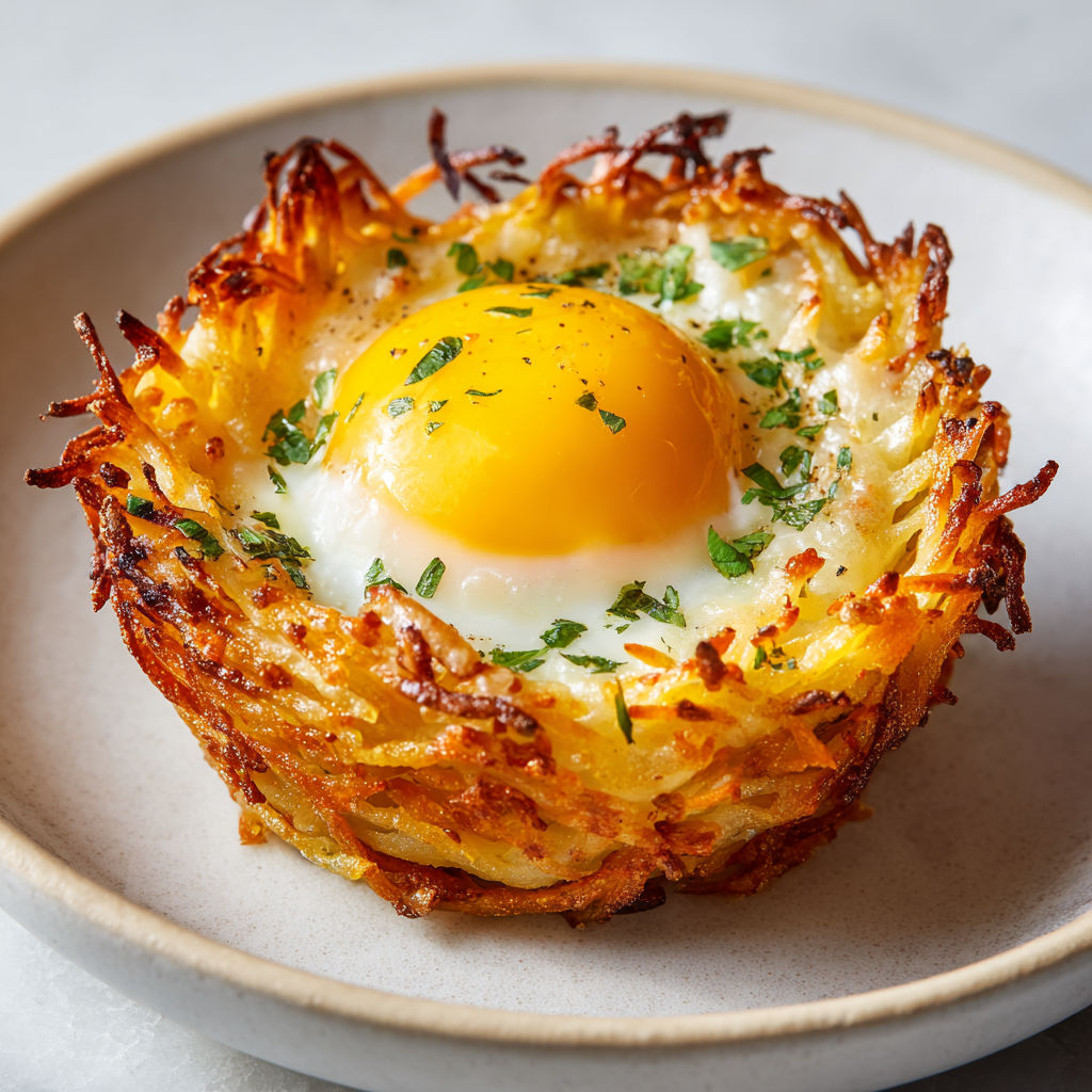 Nids croustillants aux légumes et œufs tendres au cœur, faciles à réaliser pour le brunch.