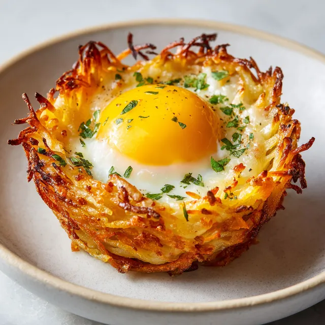Nids croustillants aux légumes et œufs tendres au cœur, faciles à réaliser pour le brunch.