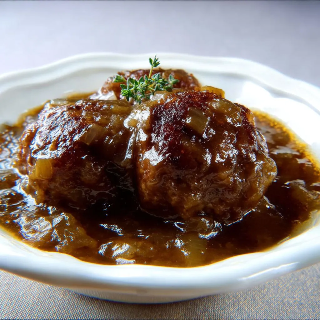 Plat maison de boulets à la liégeoise bien enrobés de sauce lapin au sirop de Liège.