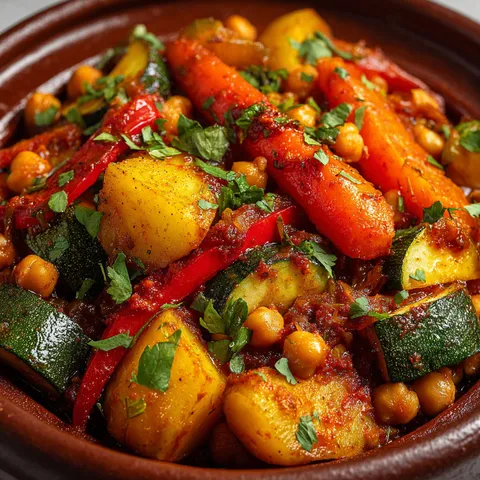 Un Tajine rempli de légumes et d’épices.