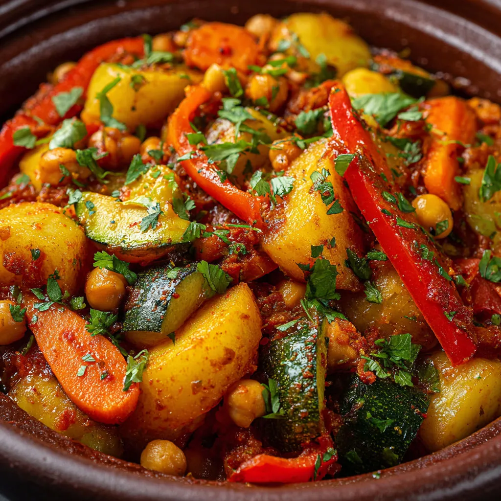 Plat végétarien traditionnel de légumes mijotés, cumin et paprika doux aux parfums d’orient.