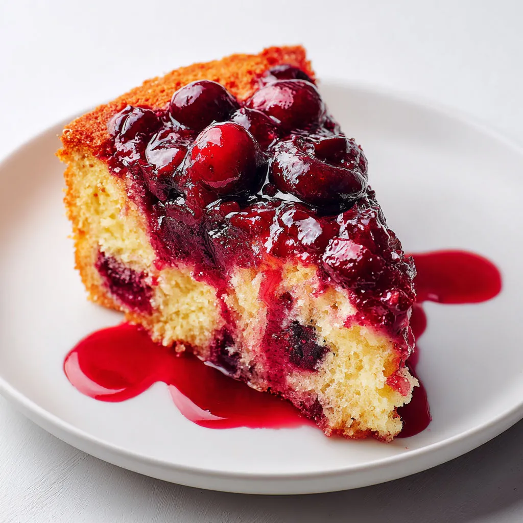 Gâteau aux cerises au sirop, très fondant grâce à la poudre d'amandes et un sirop à la verveine maison.