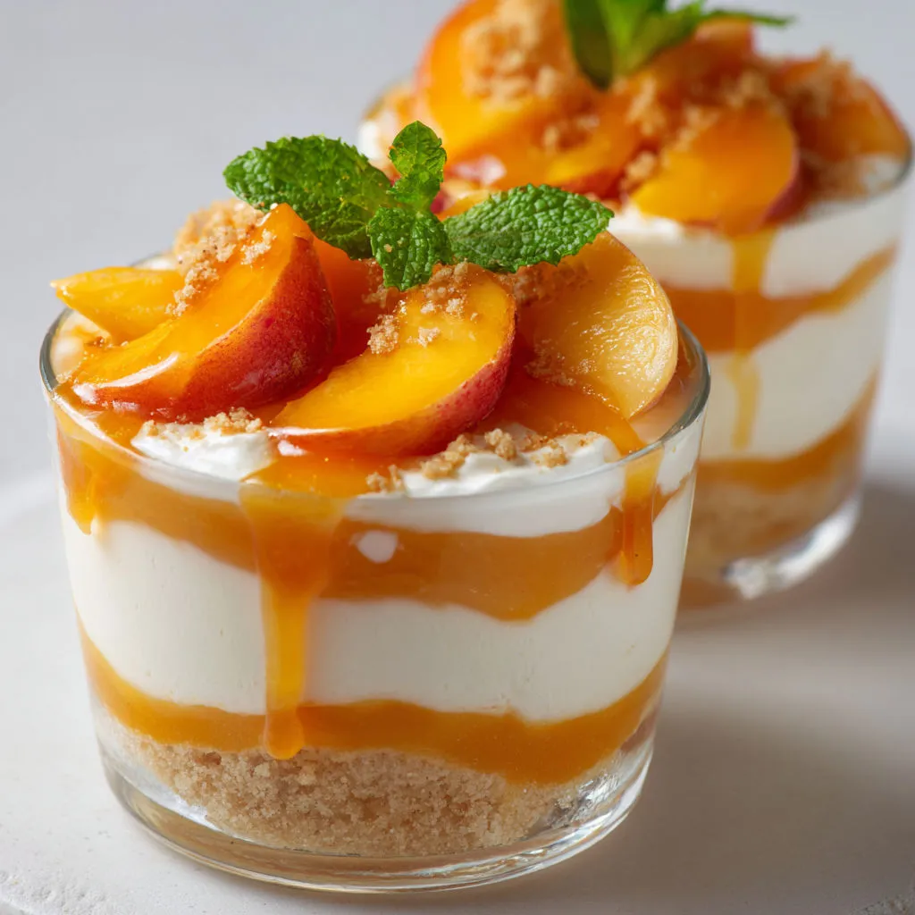Verrines mousseuses aux pêches et mascarpone vanillé dessert aérien d’été.