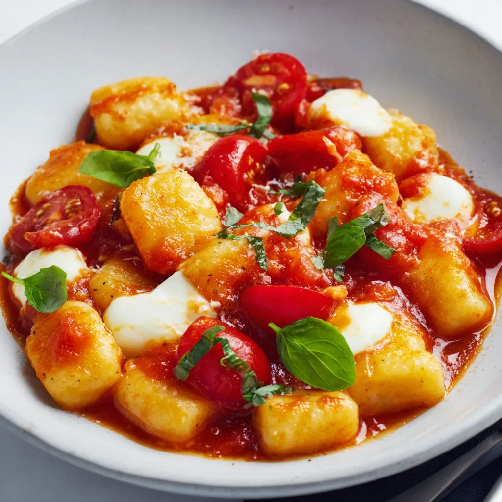 Gnocchis ultra moelleux à la sauce tomate et mozzarella bien gratinée.