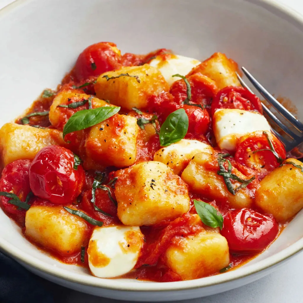 Gnocchis tout frais aux tomates cerises rôties et cœur ultra fondant de mozzarella.