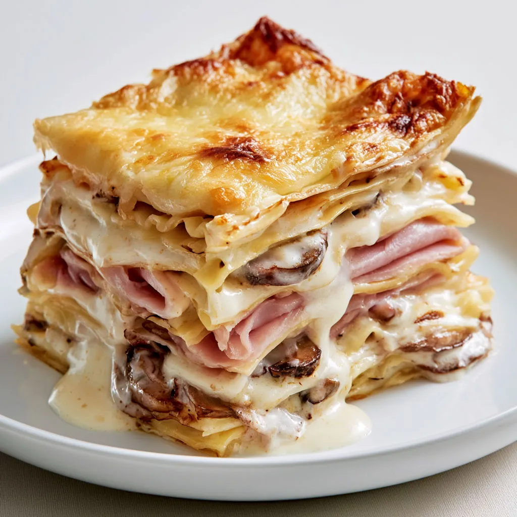 Lasagnes ultra familiales au jambon champignons et béchamel moelleuse.